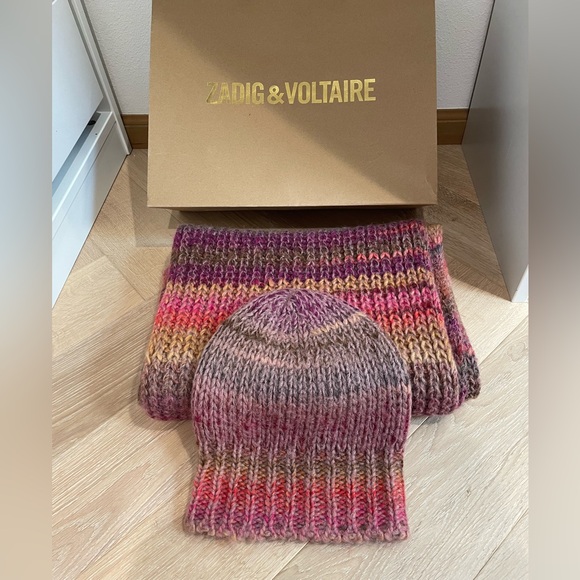Zadig & Voltaire Accessories - NWOT Zadig & Voltaire Vibrant Knit Beanie and Scarf Set Made In Italy